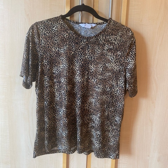 Alia Women’s 1X Animal Print Short Sleeve Top - Picture 1 of 4